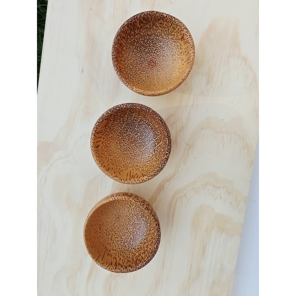 Coconut Set 3 Little Bowl Wood Seasoned Handy Craft Gravy salad Handmade 3.5"